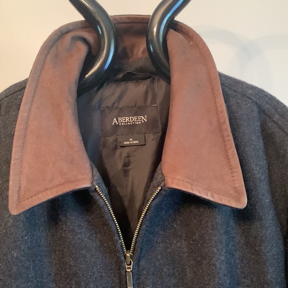 Aberdeen Collection Mens Wool Jacket w/ Leather Collar - Charcoal & Brown - Picture 3 of 8